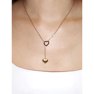 nice try studio - Heart Drop Necklace สร้อยคอรูปหัวใจและไข่มุกแท้ stainless steel