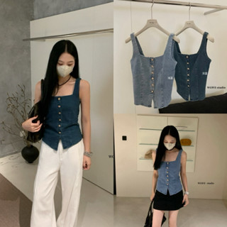 📍Pre📍5581# เสื้อยีนคอเหลี่ยม งานกระดุมหน้ามีเชือกรูดด้านหลัง…