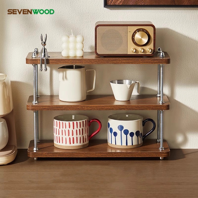 SEVENWOOD ชั้นวางแก้ว ชั้นวางของบนเดสก์ท็อป ที่วางแก้ว ชั้นเก็บของ ชั้นวางของบนโต๊ะ แข็งแรงทนทาน ประกอบง่าย