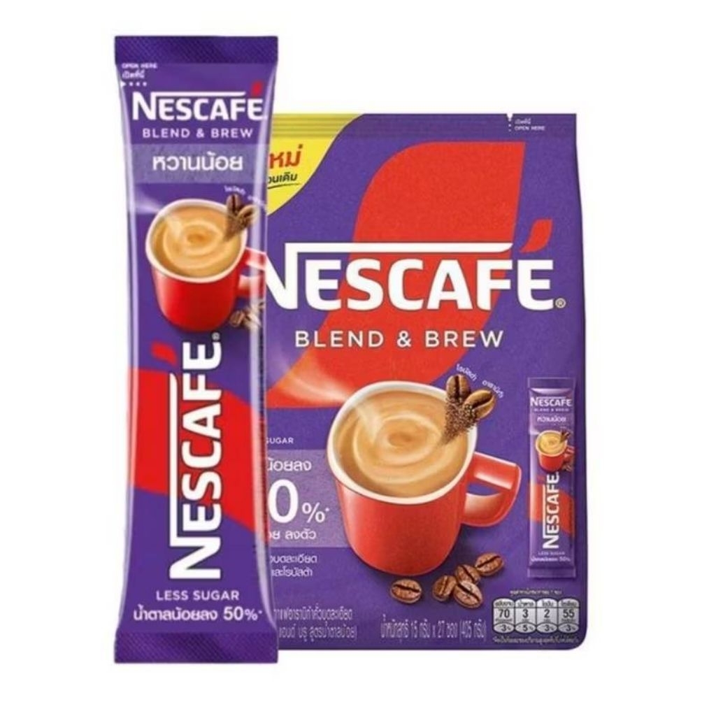Nescafe เนสกาแฟ ซองม่วง น้ำตาลน้อย 15 ก. × 27 ซอง