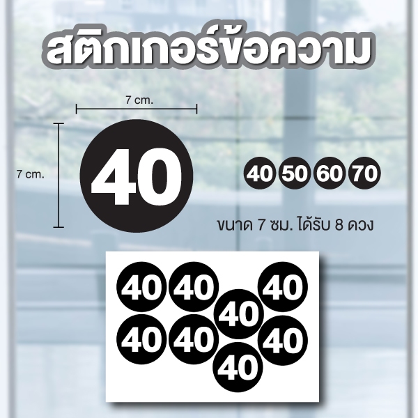 สติ๊กเกอร์ตัวเลข ติดผนัง สติกเกอร์ สติกเกอร์วงลม (วงกลมขนาด 7 ซม) ได้รับ 8ดวง (พื้นดำตัวเลขขาว) รหัส