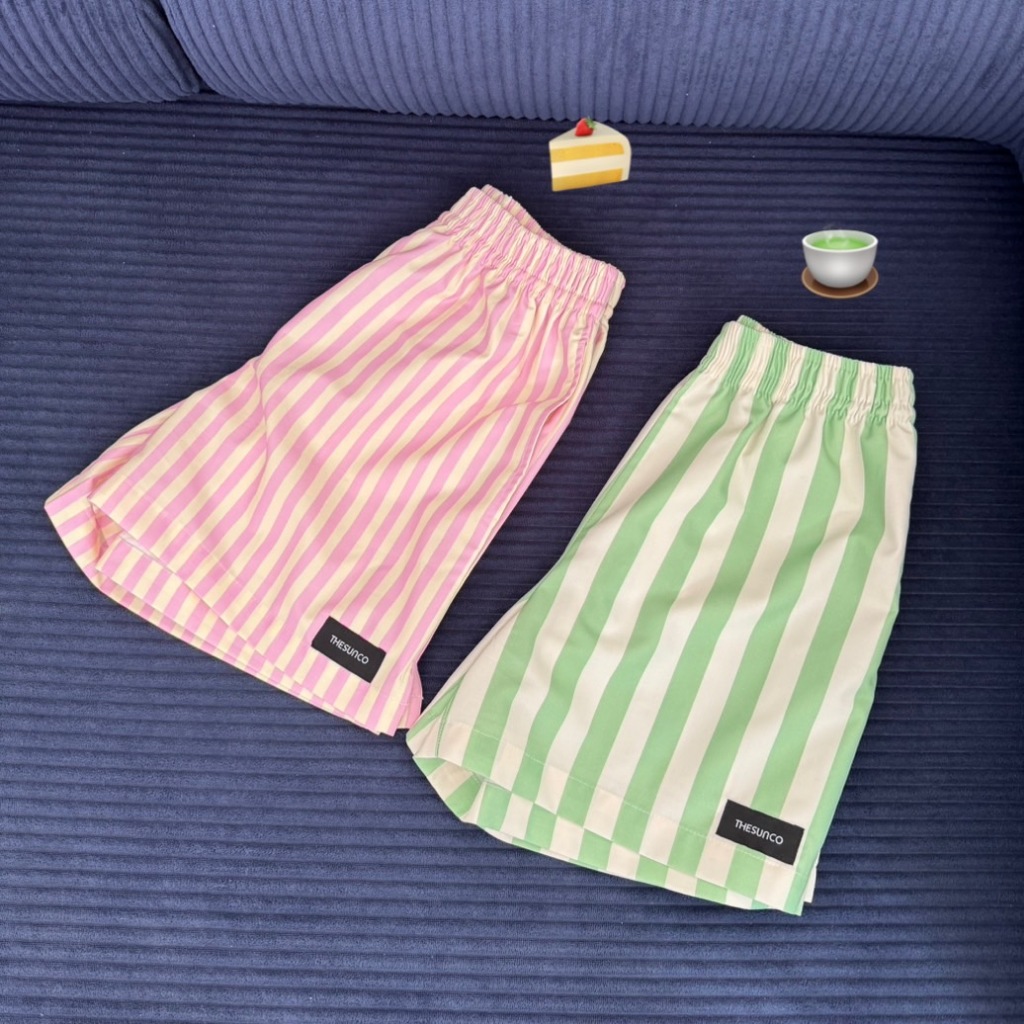 THESUNCO-Friendly Shorts (เฟรนลี่) กางเกงขาสั้นลายทาง เอวยางยืด