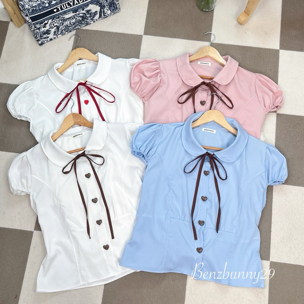 เสื้อคอบัวทูโทน รุ่น Muchy สาวอวบ กระดุมหัวใจ สาวอวบ อก 36-46“ Benzbunny29 #2122