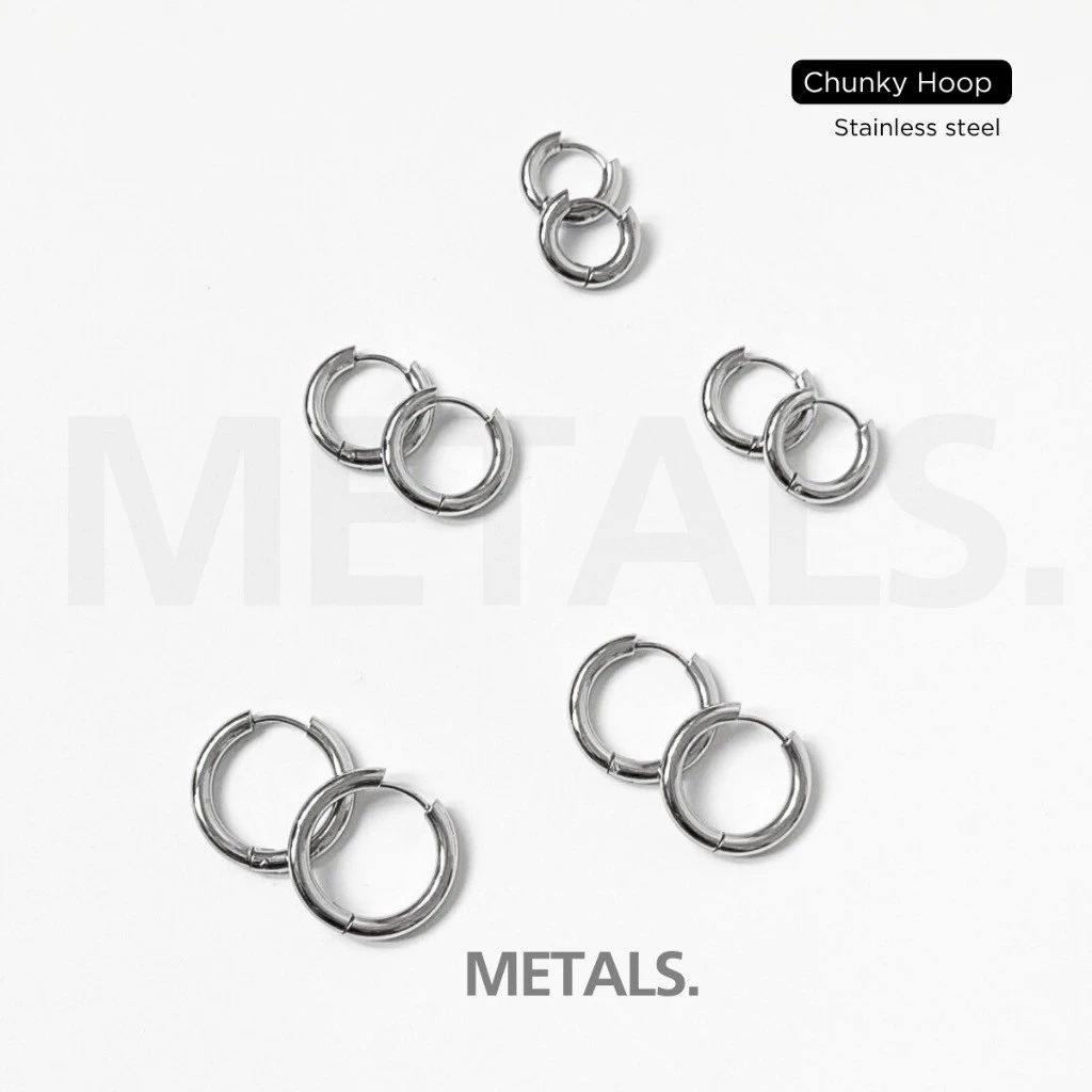 METALS ต่างหูห่วง Chunky Hoop 3 mm สแตนเลส (WATERPROOF) EH14-02