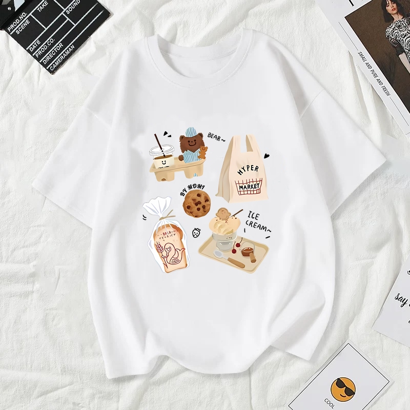 เสื้อยืดผู้หญิงแฟชั่นสาวลายการ์ตูนน่ารักฤดูร้อนเสื้อผ้าแฟชั่นส่วนเกาหลีสวมใส่สบายมาก#A200