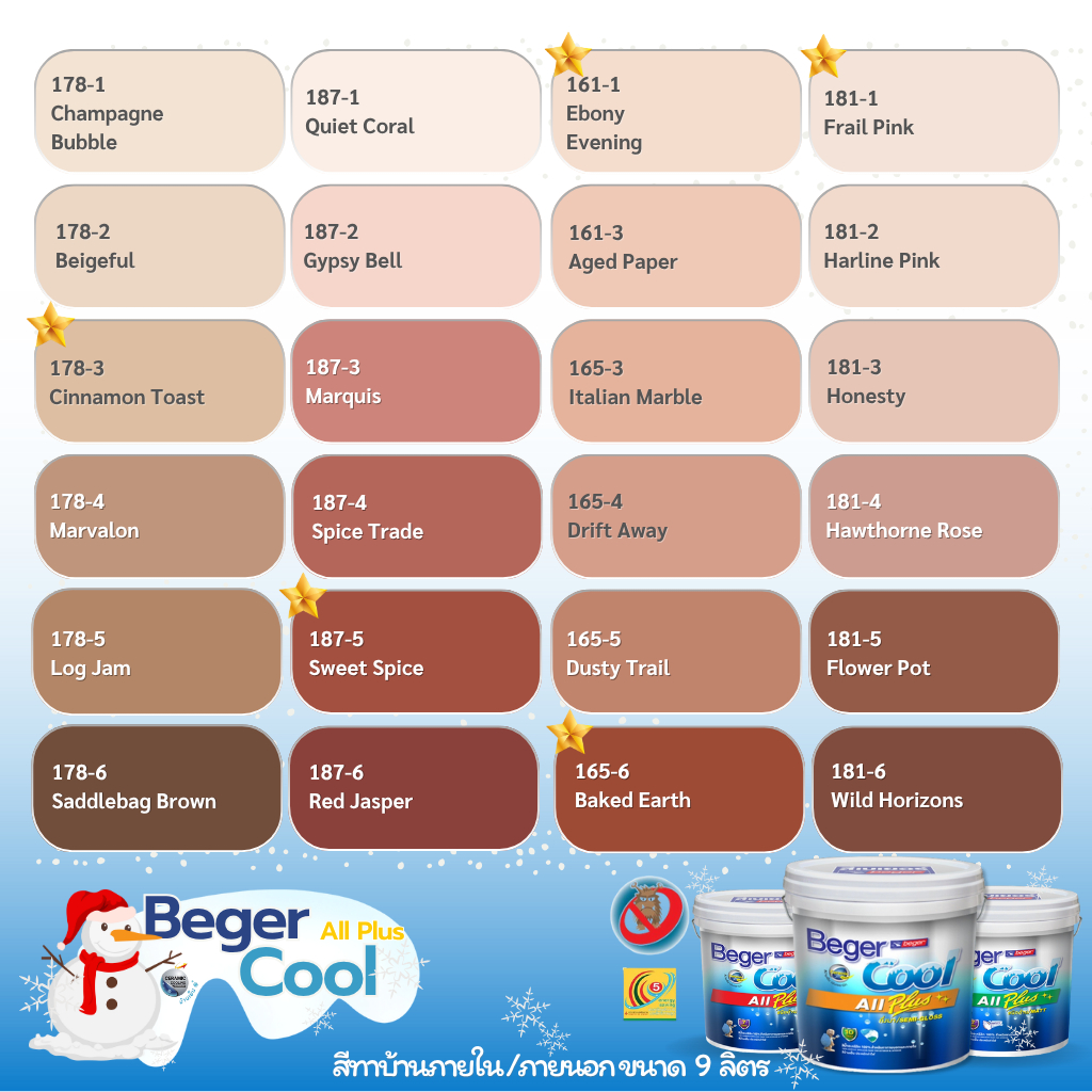Beger สีน้ำตาลอิฐ คูลออลพลัส ขนาด 9  ลิตร กึ่งเงา ด้าน สีทาบ้าน เบเยอร์ สีบ้านเย็น สีน้ำอะคริลิคแท้
