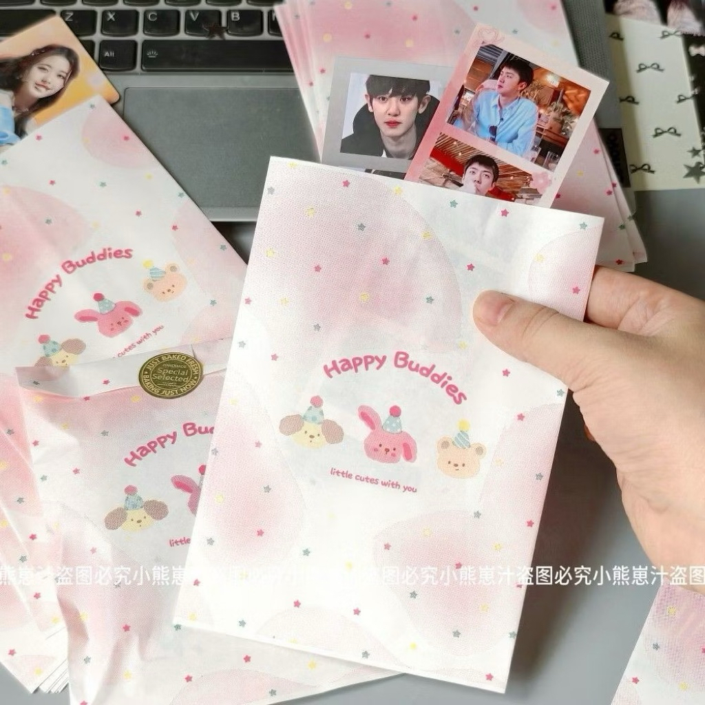 🎀พร้อมส่ง!ถุงกระดาษ ใส่สินค้า ลายการ์ตูนสีชมพู แพค10ชิ้น ขนาด12*17cm