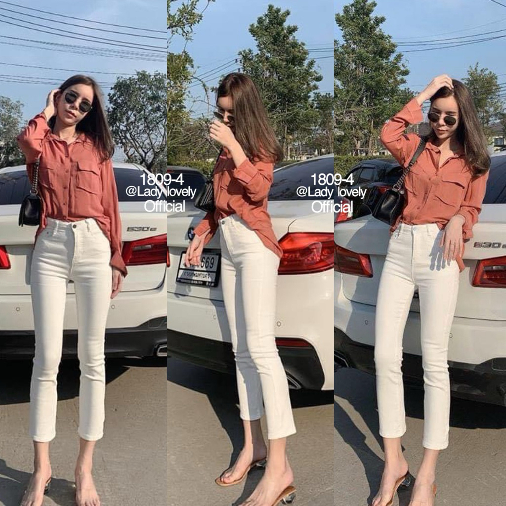 กางเกงยีนส์ กระบอกเล็ก สีขาว xoxo