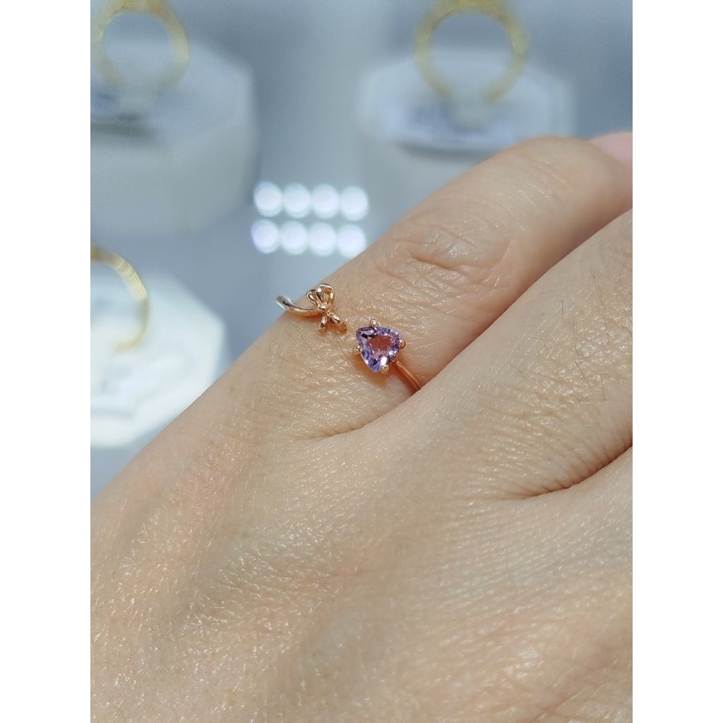 แหวนเงินแท้ชุบ pink gold พลอยอเมทิสแท้