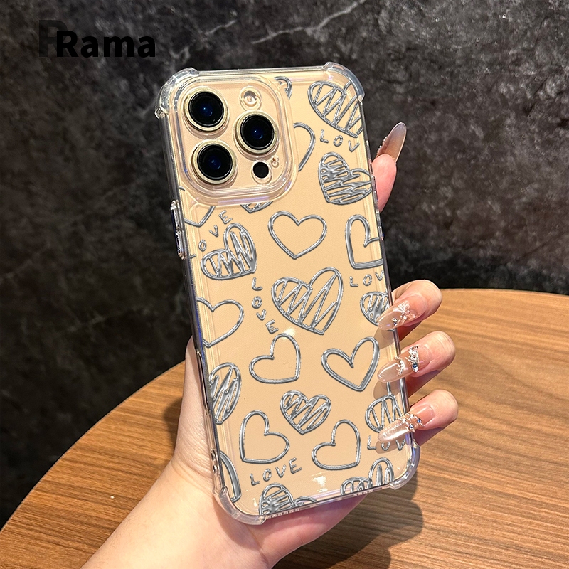 นิ่มกันกระแทกเคสโทรศัพท์ เคสสำหรับ เคส iphone 11 เคสไอโฟน 13 14 15 12 XR 7 8 6 Plus X XS 15 Pro MAX หัวใจรักโลหะ
