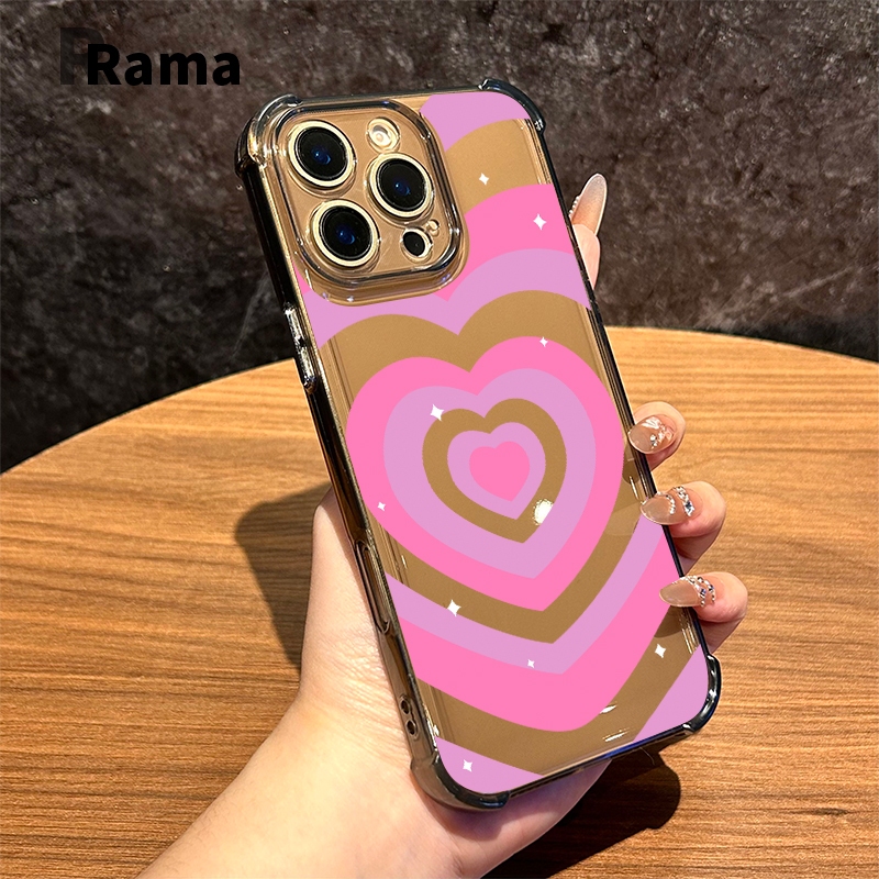 CASE นิ่มกันกระแทกเคสโทรศัพท์ สำหรับรุ่น เคสสำหรับ 13/12/14 Plus Pro Max 8/7 Plus X/XR 11 12proหัวใจรักลามิเนตสีชมพู