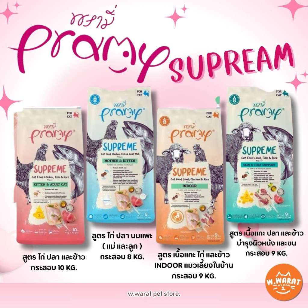 (กระสอบ)Pramy Supreme พรามี่ซูพรีม อาหารเม็ดแมวพรามี่กระสอบ8-10KG. ราคาถูก