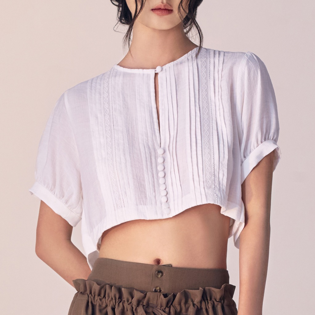 COWORKER - Short sleeve button up top with back detail