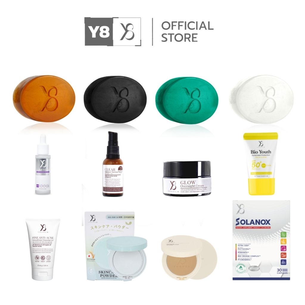 [มีส่งด่วน ] Y8 รวมสินค้าทุกตัว สบู่Y8 4สูตร ครีมGlow เซรั่มClear เซรั่มLM กันแดดBio เจลFine แป้งพัฟ