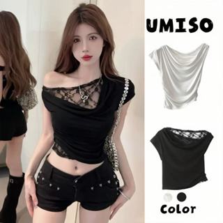 UMISO เสื้อท็อปสตรีลูกไม้เซ็กซี่ เสื้อปาดไหล่ ดีเทลแต่งลูกไม…