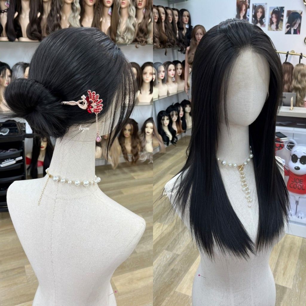 วิกทอมือ ตรงสไลด์พริ้วๆ เน้นบางเบา สีดำธรรมชาติ