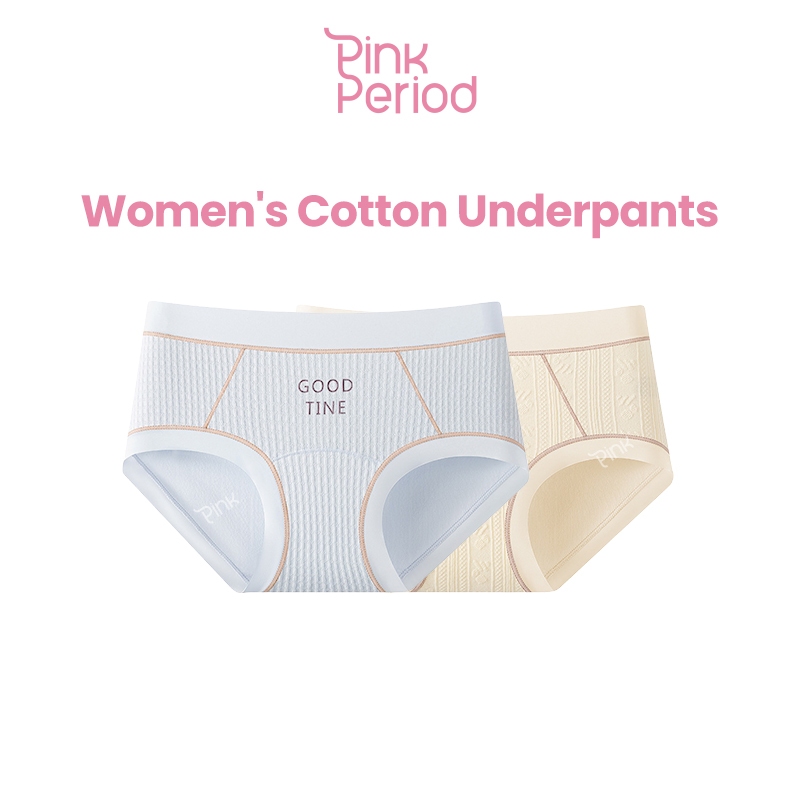 Pink Period กางเกงชั้นใน เอวกลาง ผ้าฝ้าย สีตัดกัน ผ้าเนียนนิ่มใส่สบาย ไม่บาดขา กันม้วน kni-080