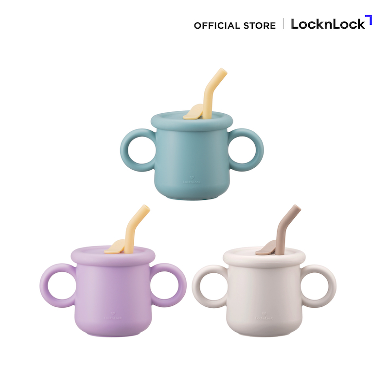 LocknLock เซตแก้วหัดดื่ม Little Luv silicone straw cup 200ml. รุ่น LBB015