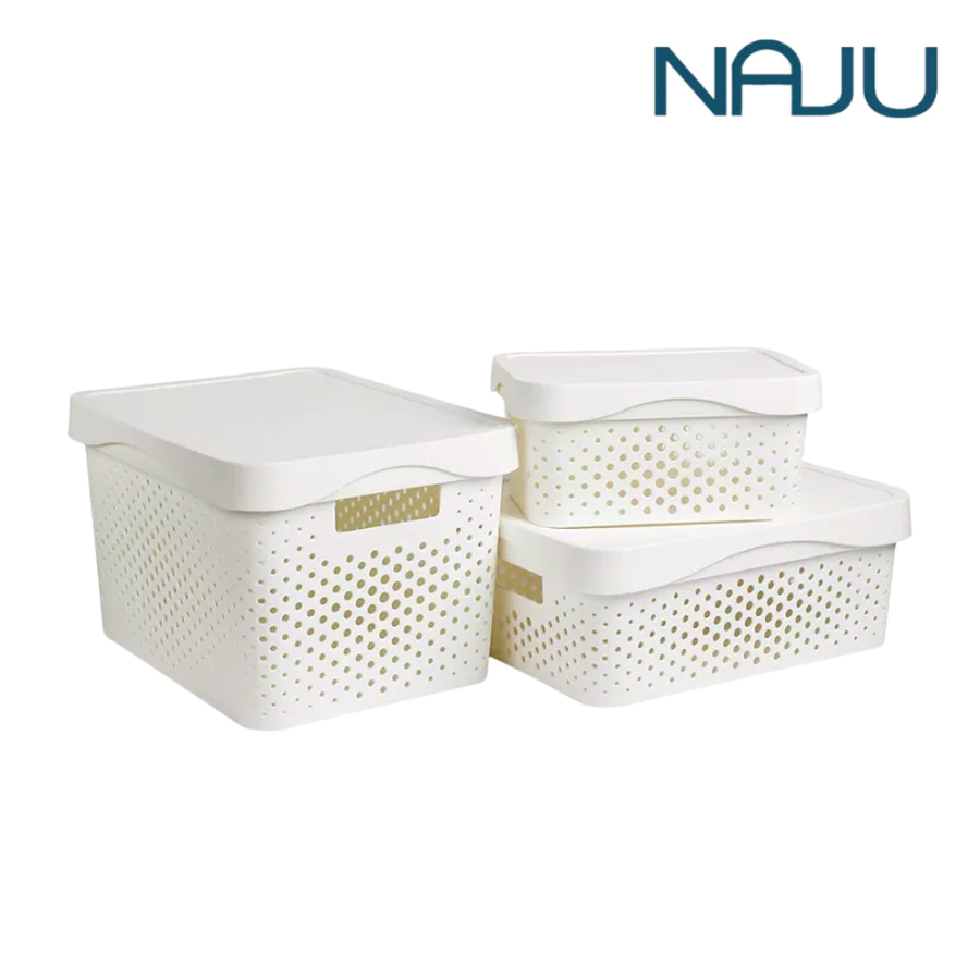 Naju กล่องพลาสติก กล่องเก็บของ Storage Box ฝาปิดกันฝุ่น มีที่จับ ความจุเยอะ แข็งแรง ทนทาน