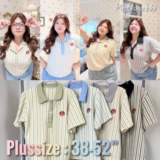 (อก38-52“)เสื้อครอปเชิ้ตสาวอวบ ผ้าริ้วฮิตสุดๆ ปักhopeที่อก P…