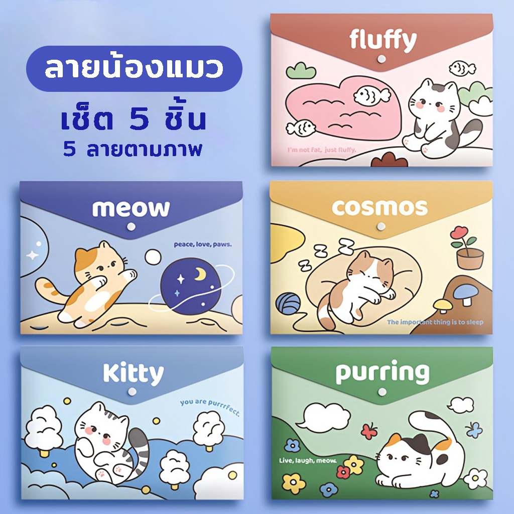 แฟ้มเอกสาร แฟ้มลายน่ารัก เครื่องเขียน ลายคาปิบาร่า 1ชุดมี 5 ชิ้น