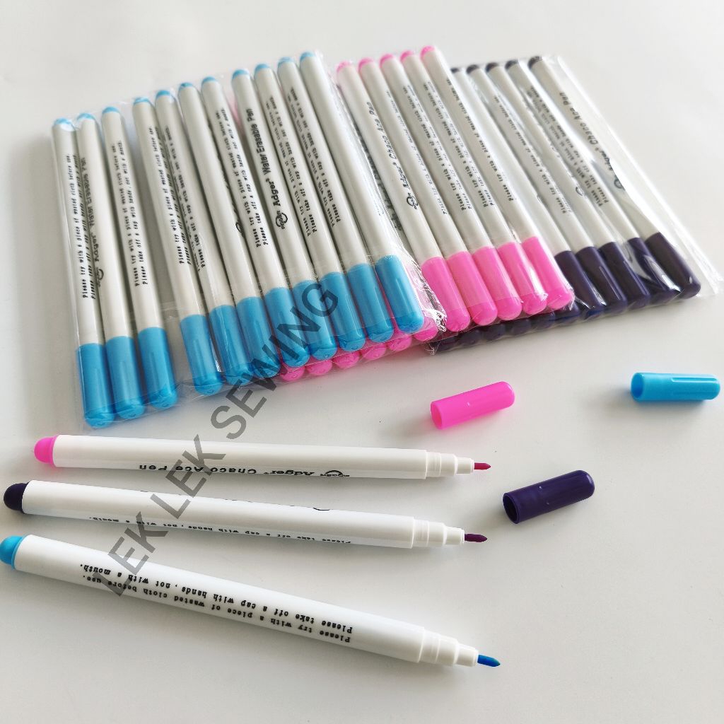 ปากกาเขียนผ้าหมึกละลาย/Adger water/ลบได้ไม่เลอะไม่เป็นฝุ่น/สีม่วง,สีชมพู,สีฟ้า*ราคาต่อ 1 แท่ง*(สินค้าพร้อมจัดส่ง)ที่