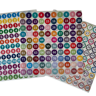 สติ๊กเกอร์กระดาษ ตัวเลขกลม 1–100 | ขนาด 20 / 25 มม. | มีทั้งเลขซ้ำและรันนิ่ง | สติ๊กเกอร์ติดไซส์ สีสันสดใส