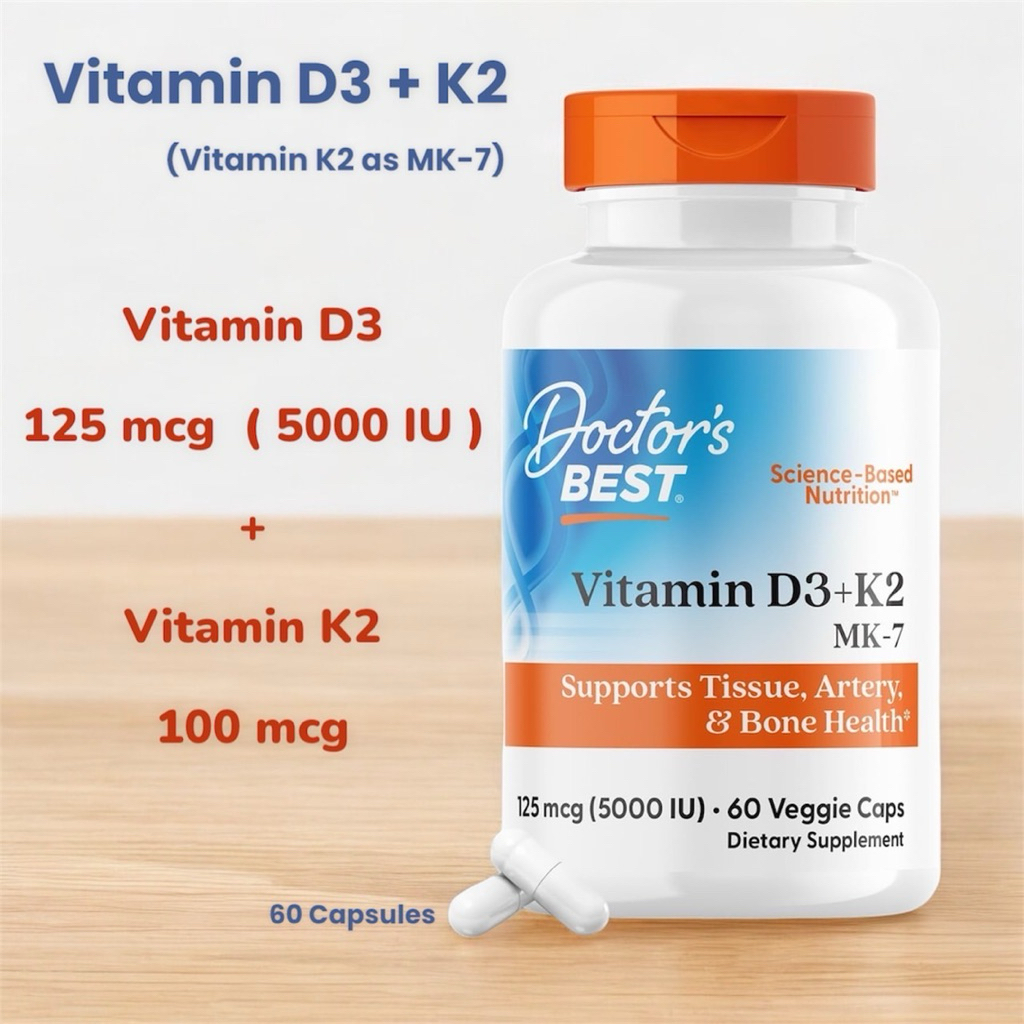 ✅พร้อมส่ง วิตามิน D3+K2 MK-7 Doctor's Best Vitamin D3 + K2, MK-7, 5000 IU, 60 Veggie Capsules