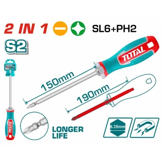 Total ไขควงสลับ(แบน-แฉก)ปลายแม่เหล็ก รุ่น THT250206 THT250216 THT250226 ( 2 in 1 Screwdriver Set )