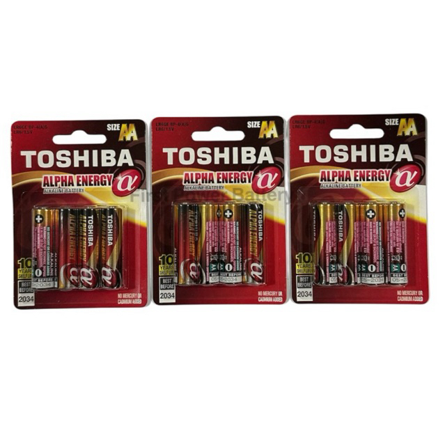 Toshiba alkaline (ชุด8/12/16ก้อน)AlPHA Energy 1.5V ขนาดAAหรือAAA หมดอายุปี2034