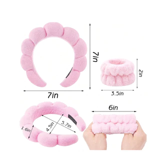 (HBTH-008) ที่คาดผมล้างหน้า + สายรัดข้อมือกันน้ำไหล เซ็ตล้างหน้า Headband & Wristband Set (พร้อมส่งในไทย)