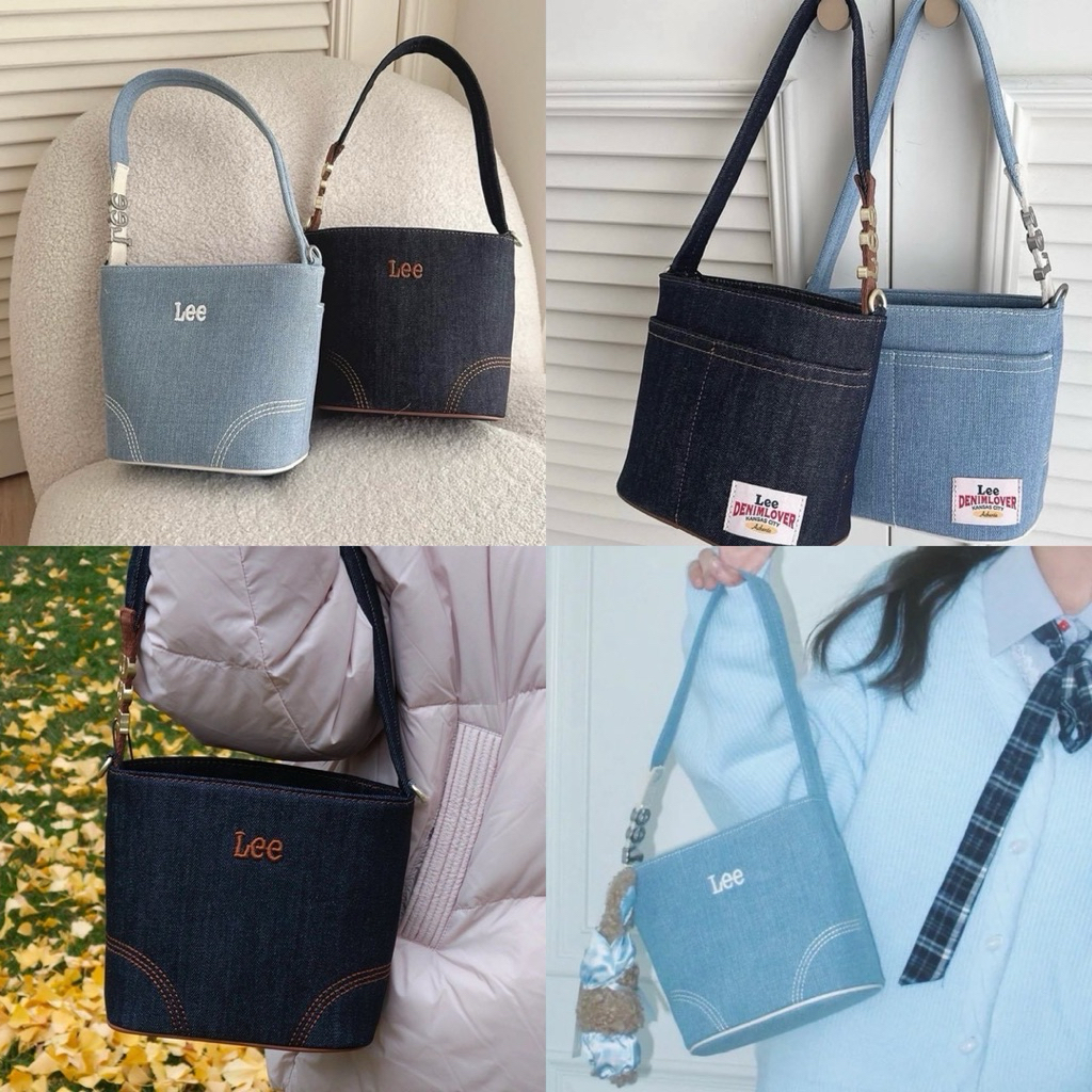 กระเป๋าถือ lee ทรงถัง ผ้ายีนส์ สุดฮิตเกาหลี✨ของต้องมี 2 สี พร้อมส่ง