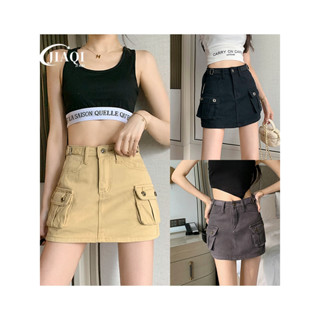 กางเกงขาสั้นวินเทจสีกรมท่าสำหรับสตรีทแวร์ กางเกงยีนส์ผู้หญิง…