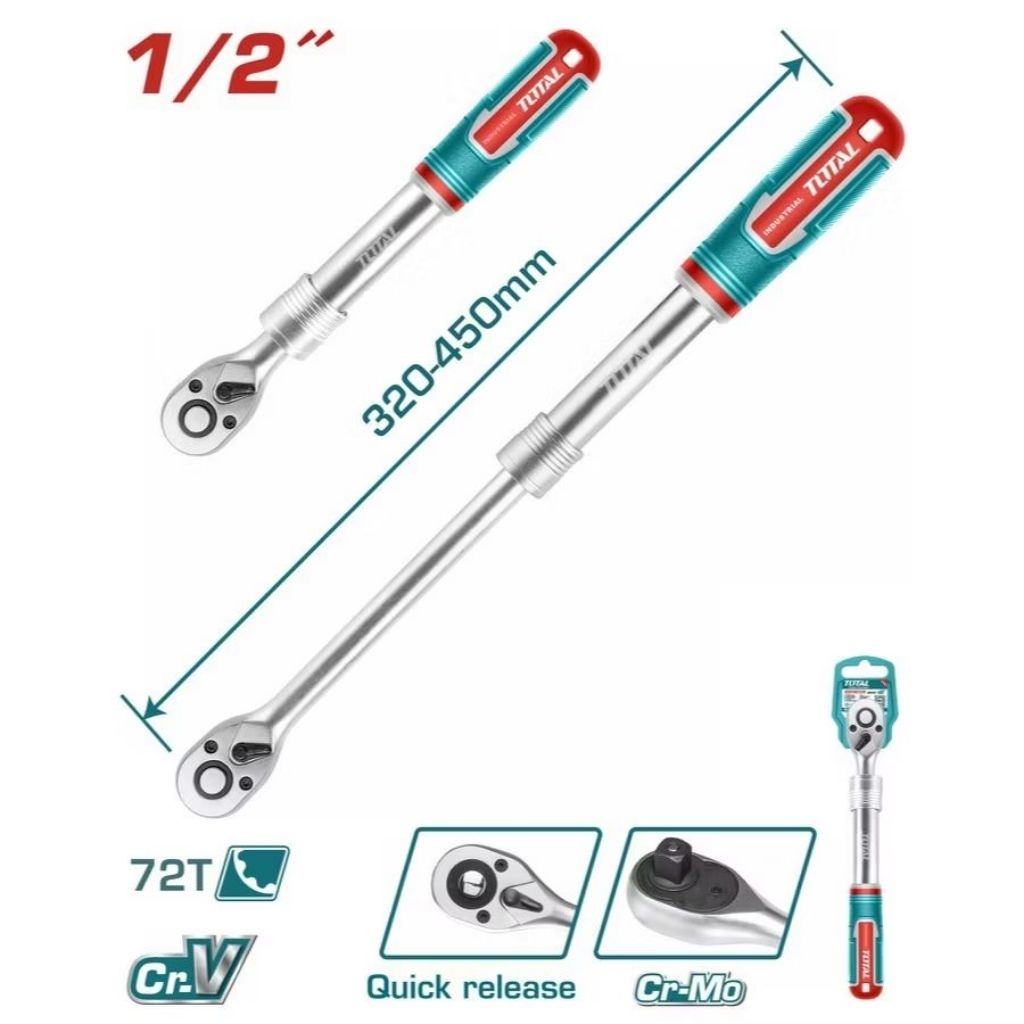 TOTAL รุ่น THT106128L ด้ามฟรีหุ้มยาง 1/2 ปรับความยาวได้