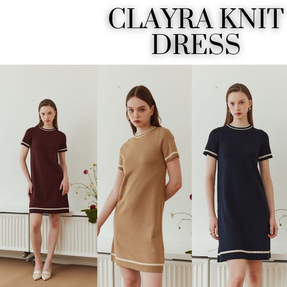 Mave เดรสรุ่น Clayra knit dress สี Navy,Mocha,Golden brown