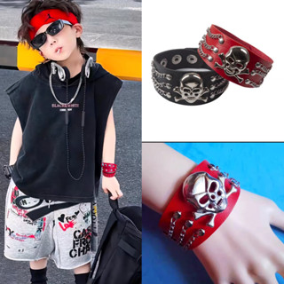 (พร้อมส่ง)🇹🇭 กำไลข้อมือหัวกระโหลกสไตล์พังก์และร็อค สร้อยข้อม…