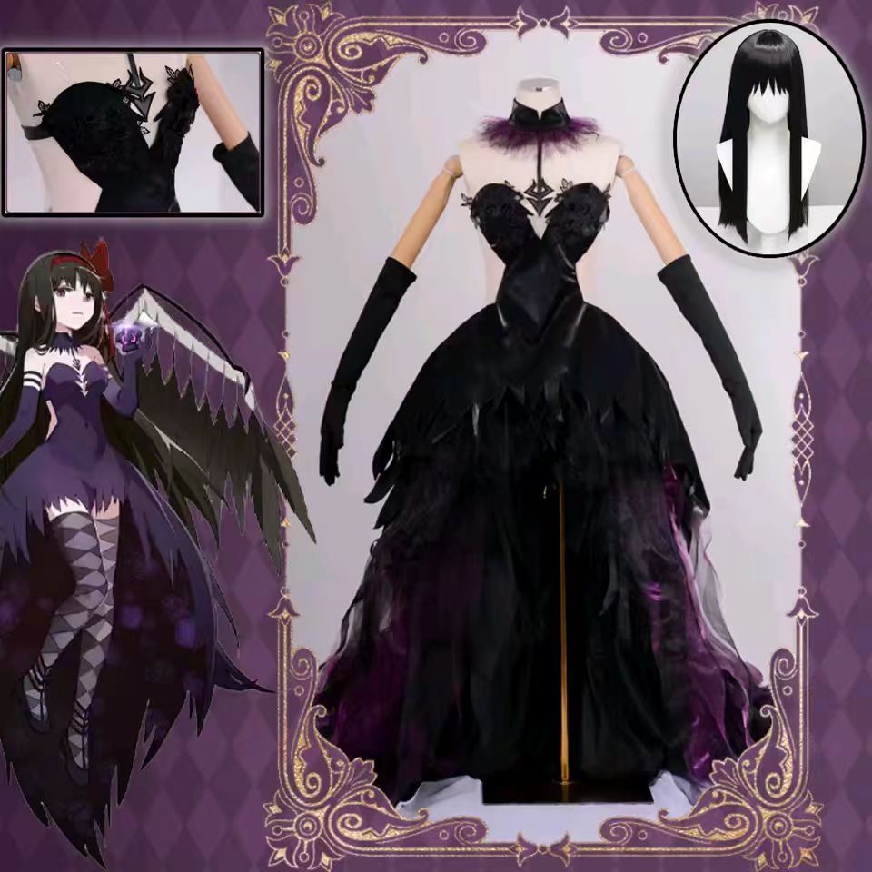 Akemi Homura คอสเพลย์ปีศาจ Akemi Homura ผู้หญิง ชุดสีม่วง ชุดอะนิเมะ Puella Magi Madoka Magica Akemi
