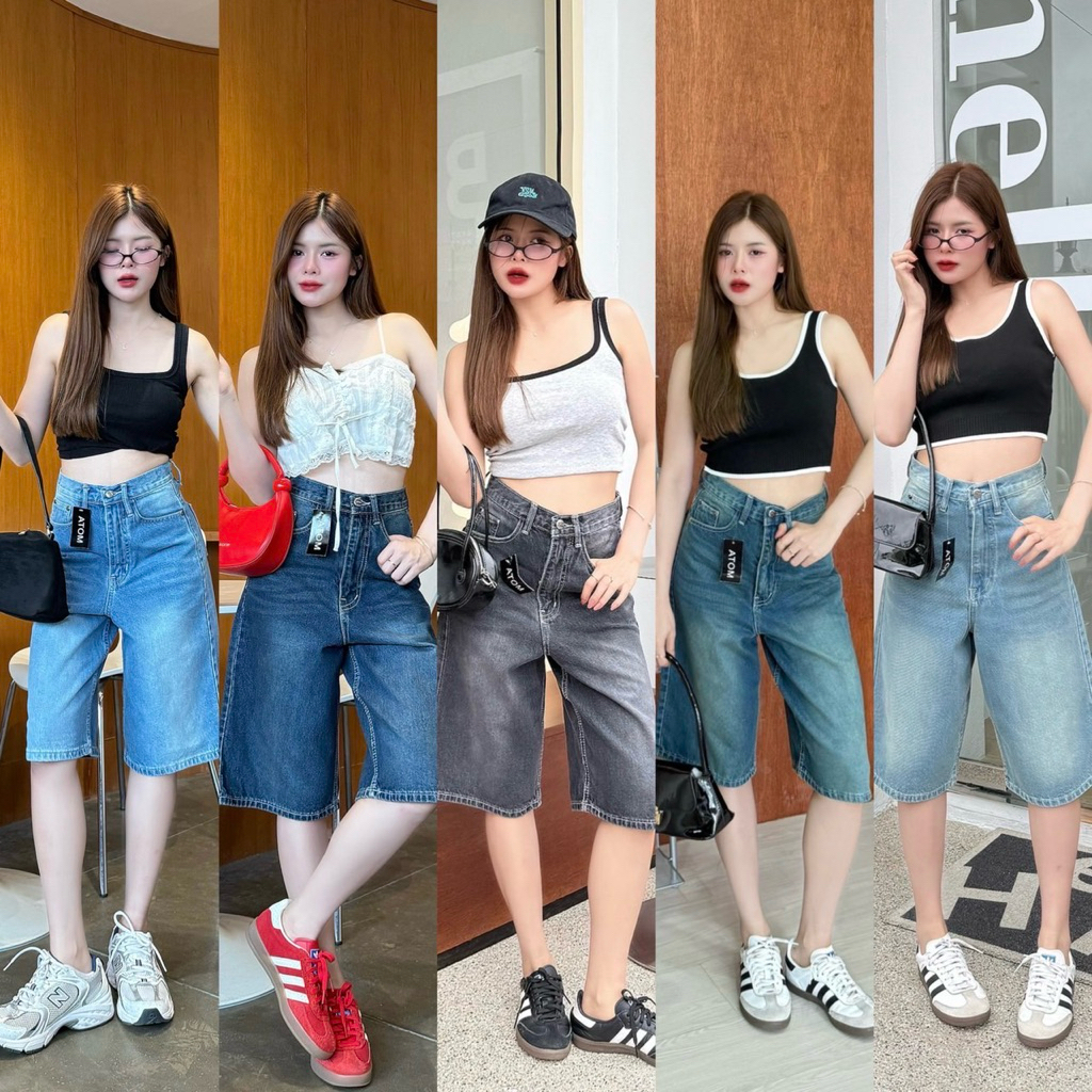 กางเกงยีนส์ขาสามส่วนเอวสูง ทรงสวย รุ่น 4800 สไตล์เกาหลี ใส่แล้วขาเรียว เท่ได้ทุกลุค