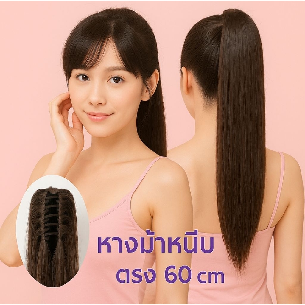 ลดทั้งร้าน ลดล้างสต๊อก💥แฮร์พีชหางม้าตรงแบบหนีบ60 ซม.ง่ายไม่เสียเวลาผูก ไม่เงา รุ่น HS-Y11