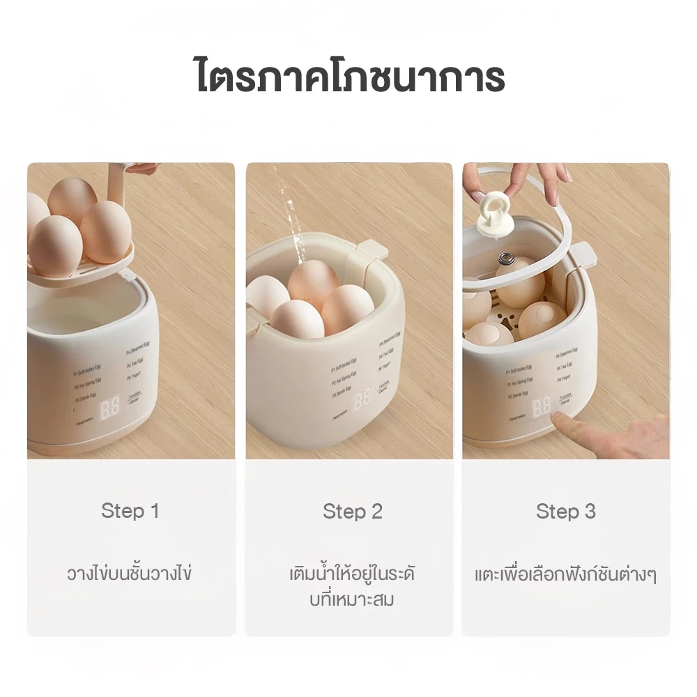Phito เครื่องต้มไข่ เครื่องต้มไข่มัลติฟังก์ชั่น 200W หน้าจอสัมผัส ใช้งานได้ง่าย ขนาดเล็ก พกพา เครื่องต้มไข่อัตโนม thumbnail 5
