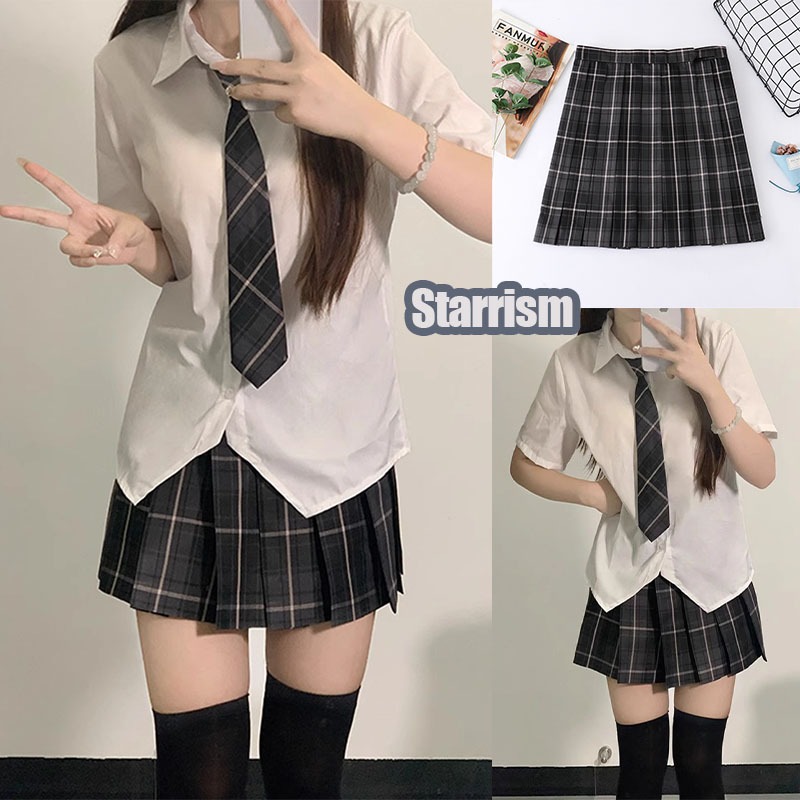 #พร้อมส่ง# สีดำ กระโปรงลายสก๊อต JK ชุดนักเรียน เอวสูง กระโปรงสั้น กระโปรงเทนนิส