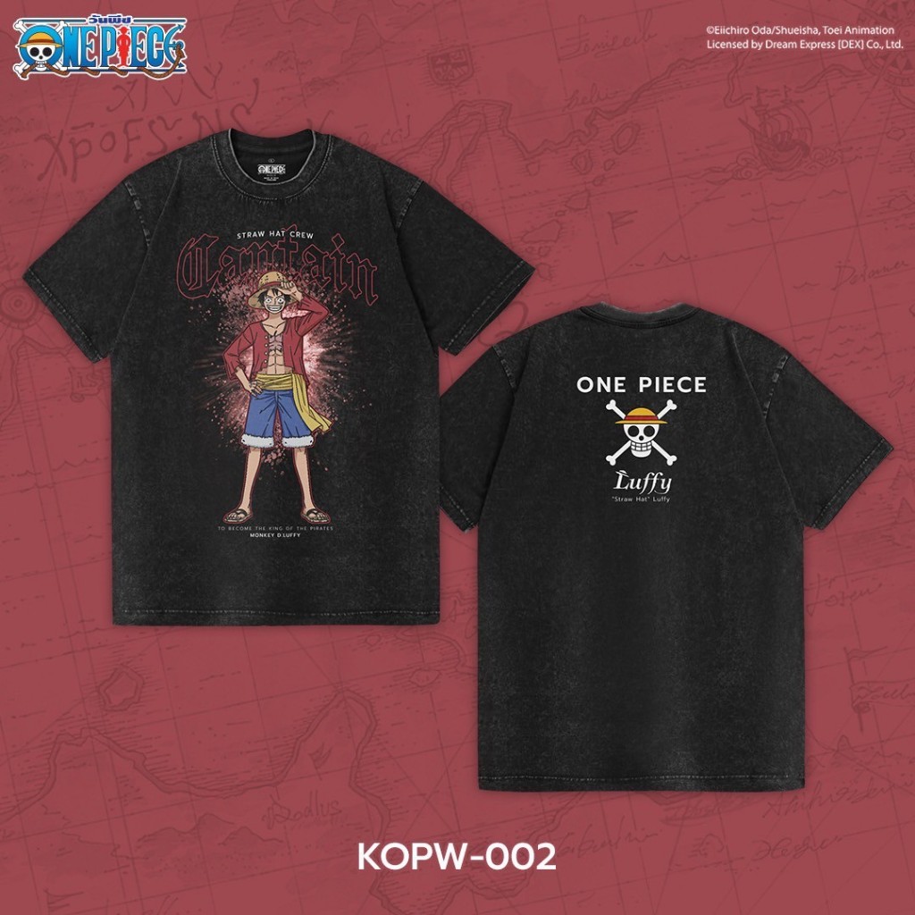 Power 7 Shop เสื้อยืดการ์ตูน ลาย วันพีช "Luffy" ลิขสิทธ์แท้ One Piece Vintage Style (KOPW-002-ผ้าฟอก)