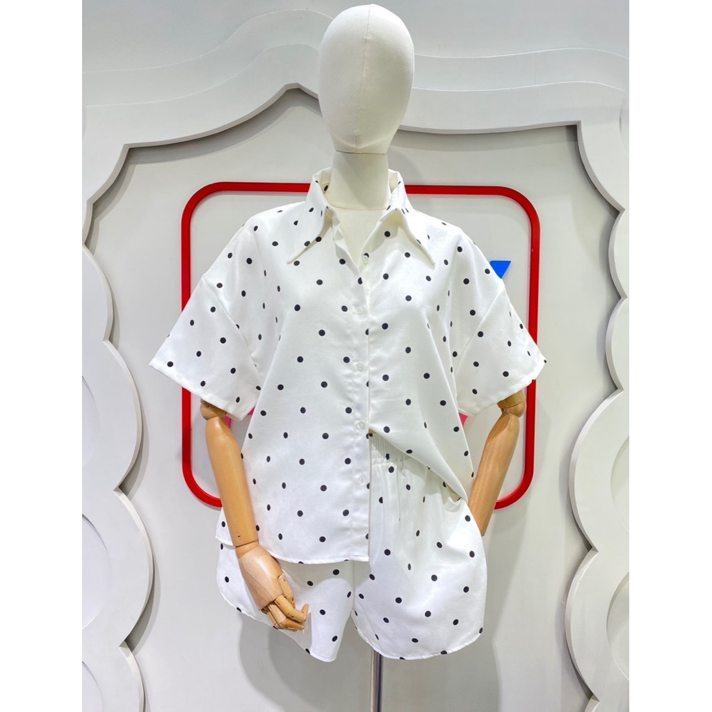 PN06.ชุดเซ็ทpolka dot Leo setสาวอวบใส่ได้ทรงสวย