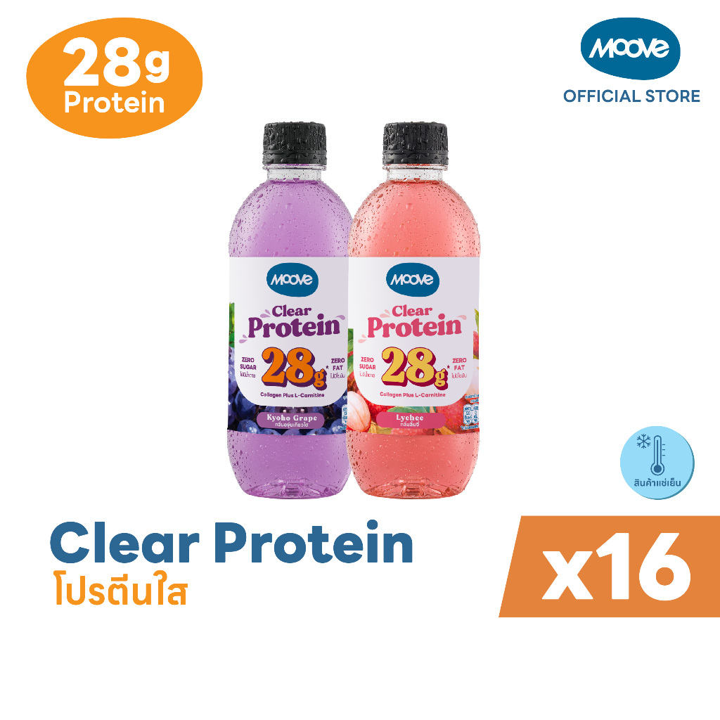 (สินค้าต้องแช่เย็นมีอายุ 15-20 วัน) มูฟ โปรตีนใส (Clear Protein) Lactose Free, No Fat x16