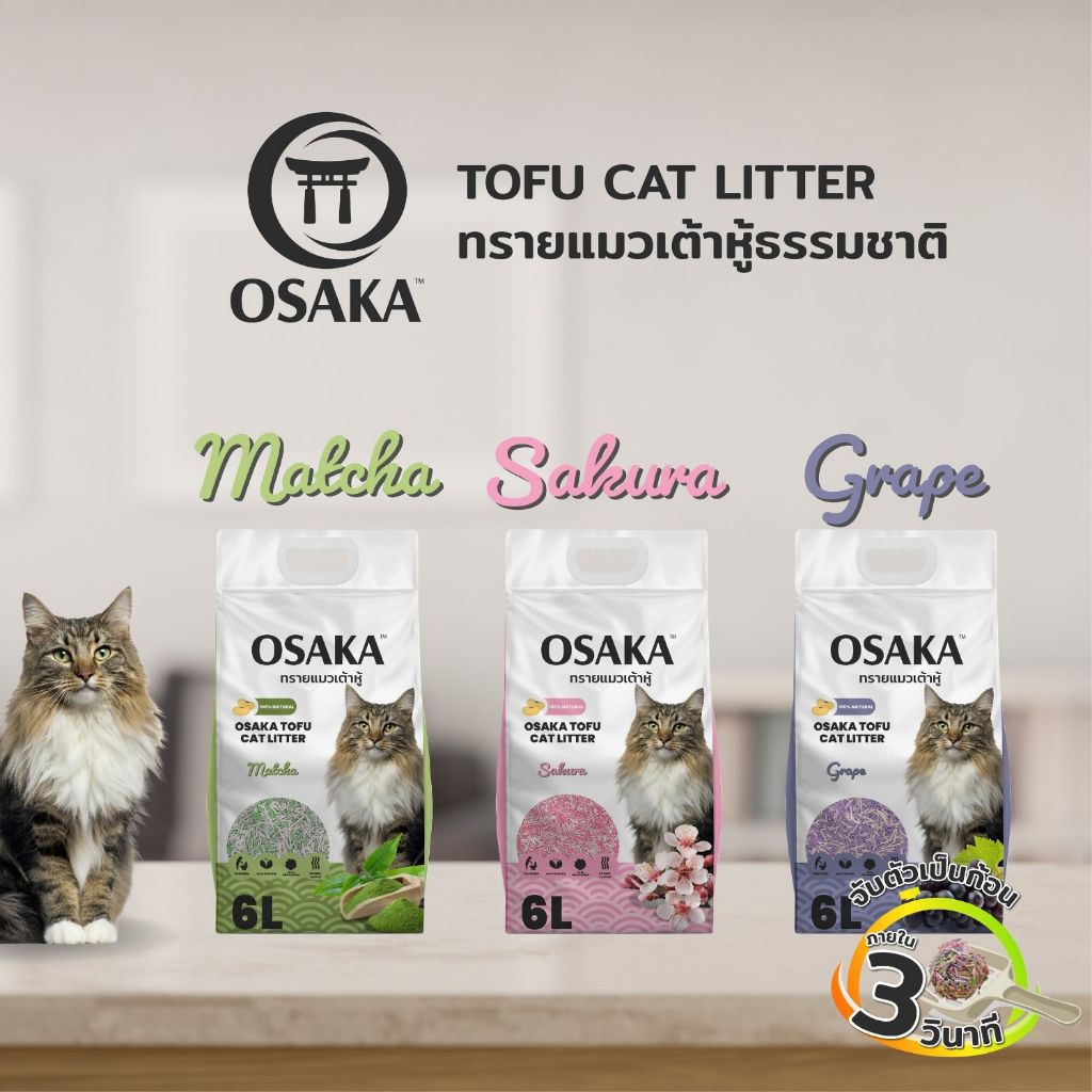 Osaka Tofu Cat Litter ทรายแมวเต้าหู้เกรดพรีเมียม 6L ไม่มีฝุ่น ผลิตจากวัตถุดิบธรรมชาติ