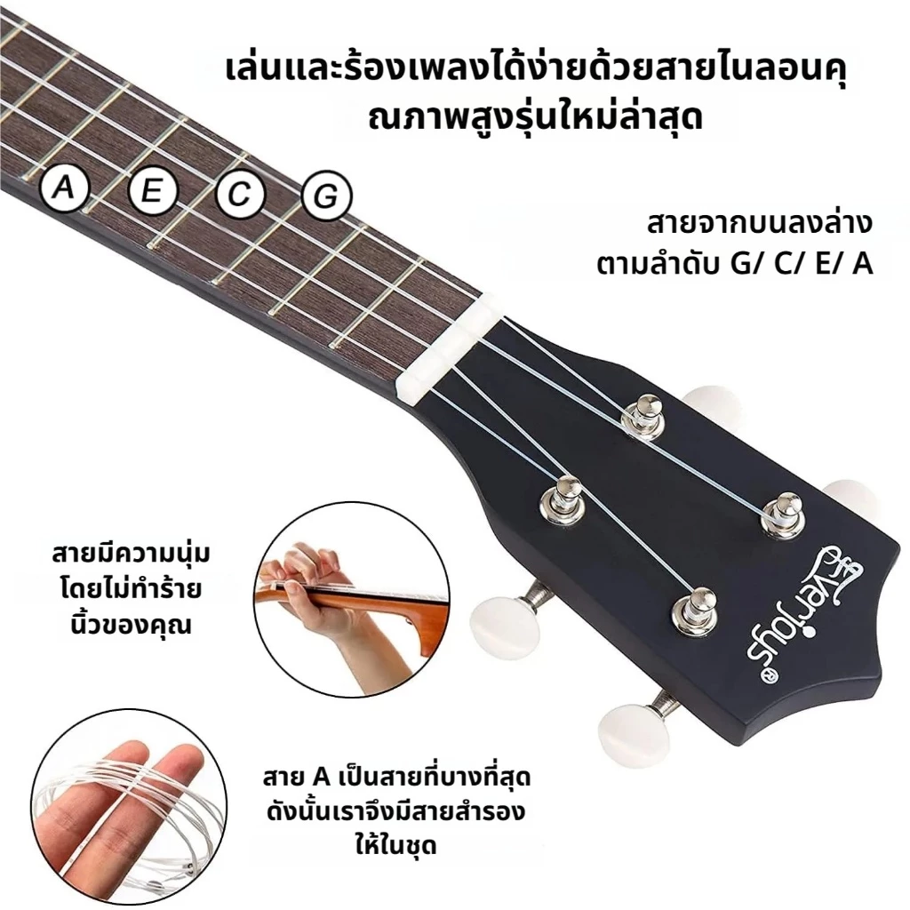 Kawes อูคูเลเล่ไม้ 21/23 นิ้ว เหมาะสำหรับผู้เริ่มต้น มีหลายสีให้เลือก เนื้อสัมผัสดีเล่นง่าย thumbnail 5