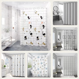 ม่านห้องน้ำ 200X200cm กันเชื้อรา PEVA มีห่วงตะขอ C-Hook ให้ 12 ชิ้น กันเชื้อรา มี4ลายให้เลือก