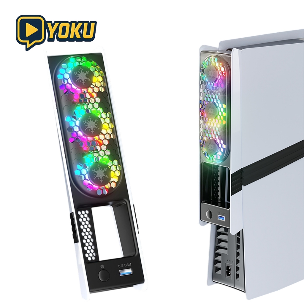 พัดลมระบายความร้อนอัจฉริยะ PS5 Pro/PS5 Slim | ระบบควบคุมอุณหภูมิอัตโนมัติ + ไฟ R