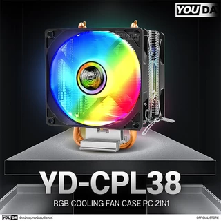 YOUDA พัดลมระบายความร้อน LED รับประกัน 1ปี พัดลม 2ด้าน 2ท่อระบายความร้อน 3PIN YD-CPL38 พัดลมคอมพิวเตอร์ CPU Cooler Fan