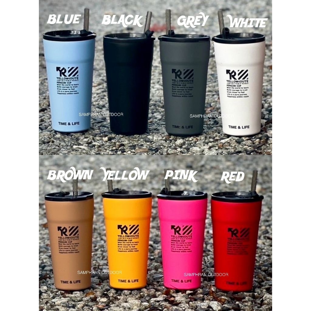 ❄️ แก้วเก็บอุณหภูมิ เย็น ร้อน Yellow Route Penguin Cup 20 oz. มาพร้อมฝา/หลอด มีที่เปิดขวดในตัว